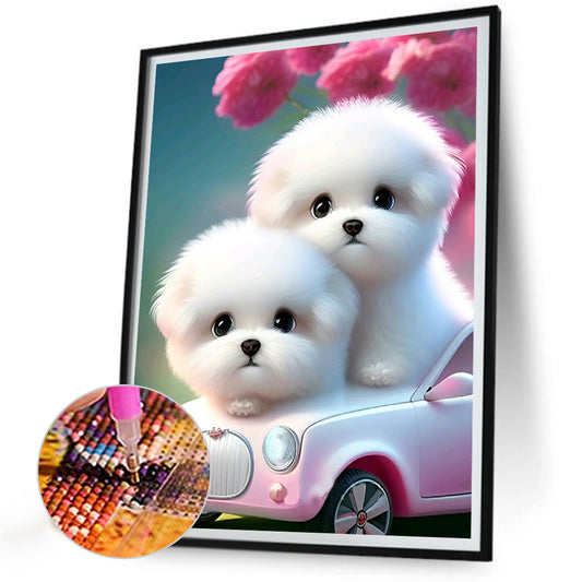 Pink Dog And Car - Full Round Drill Diamond Painting 30*40CM