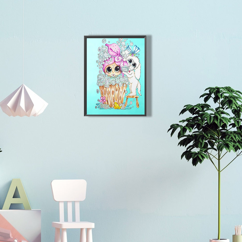 Girl With Puppy - Full Round Drill Diamond Painting 30*40CM