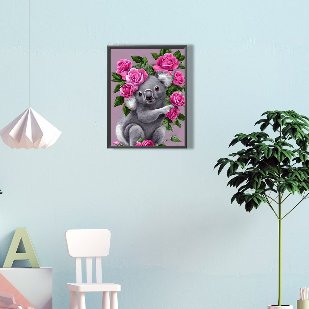 Koala With Flowers - Full Round Drill Diamond Painting 30*40CM