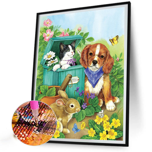 Cat And Dog Playing - Full Round Drill Diamond Painting 30*40CM