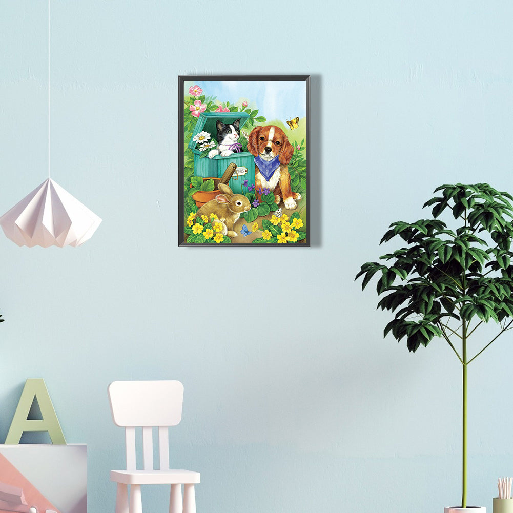 Cat And Dog Playing - Full Round Drill Diamond Painting 30*40CM