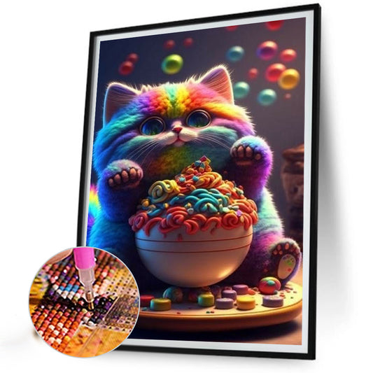 Colorful Fat Cat - Full Round Drill Diamond Painting 30*40CM