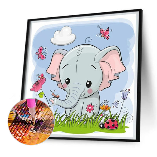 Elephant Sitting On Grass - Full Round Drill Diamond Painting 30*30CM