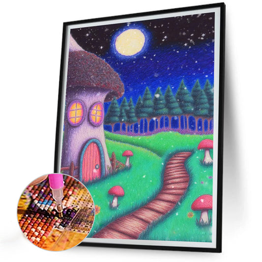 The House Next To The Path Under The Moon - Full Round Drill Diamond Painting 30*40CM