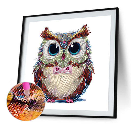 Owl With Flowers - Special Shaped Drill Diamond Painting 30*30CM