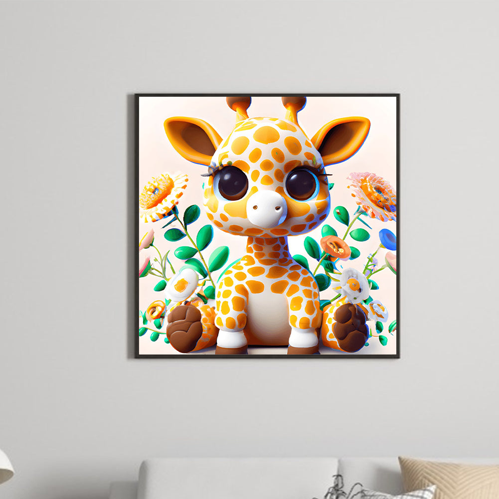 Giraffe In The Flowers - Full Round Drill Diamond Painting 30*30CM