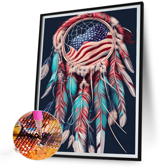 Independence Day Flag Dream Catcher - Full Round Drill Diamond Painting 30*40CM