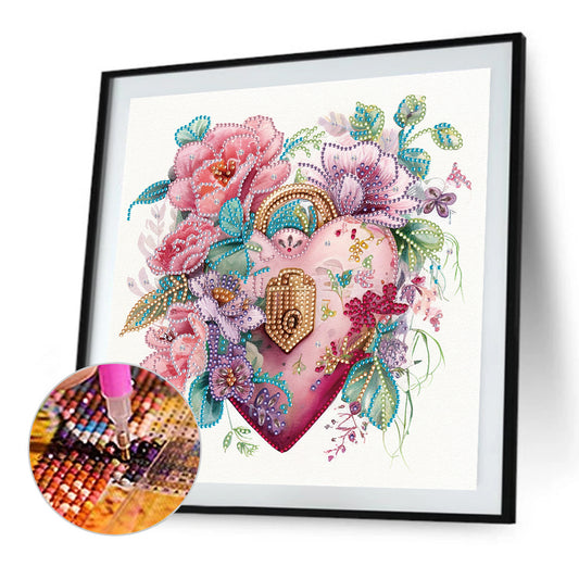 Flower Love Lock - Special Shaped Drill Diamond Painting 30*30CM