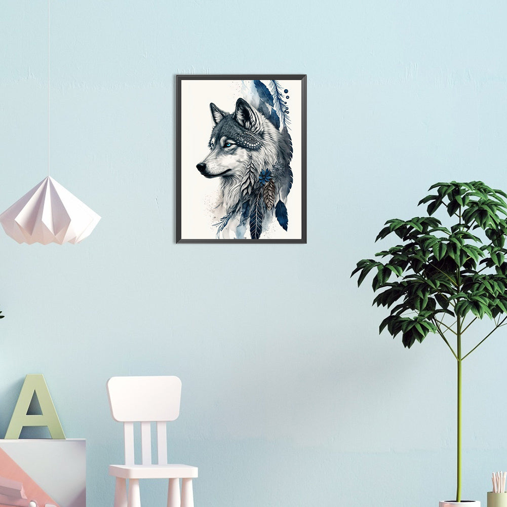 Feather And Wolf - Full Round Drill Diamond Painting 30*40CM