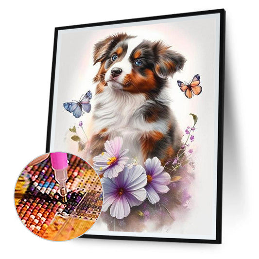 Dog In Flowers - Full Round Drill Diamond Painting 30*40CM