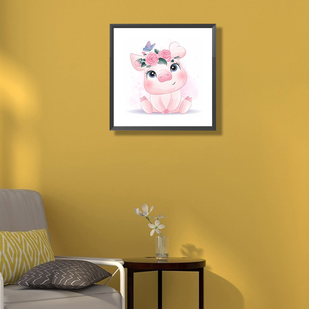 Piggy With Flowers - Full Square Drill Diamond Painting 30*30CM