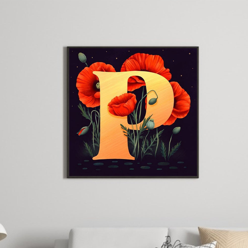 Flower Letter P - Full Square Drill Diamond Painting 40*40CM