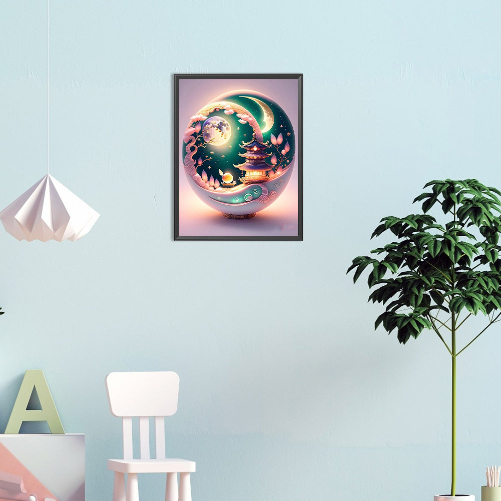 Tower And Full Moon - Full Round Drill Diamond Painting 30*40CM