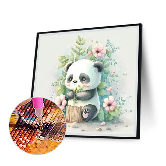 Green Background Panda - Full Round Drill Diamond Painting 30*30CM