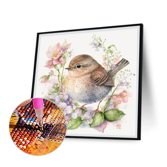 Flower Sparrow - Full Round Drill Diamond Painting 30*30CM