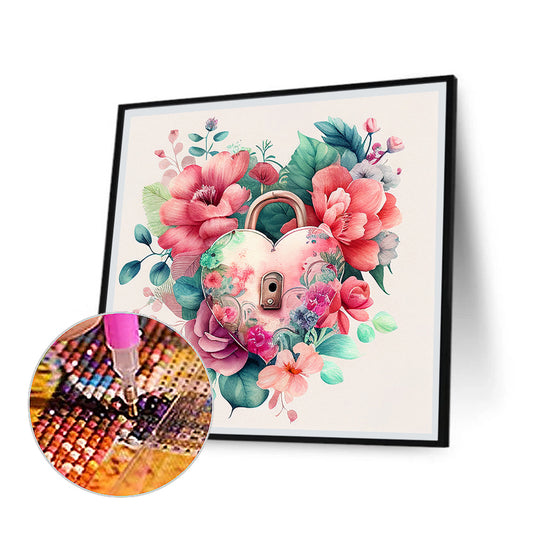 Flower Love Lock - Full Round Drill Diamond Painting 30*30CM