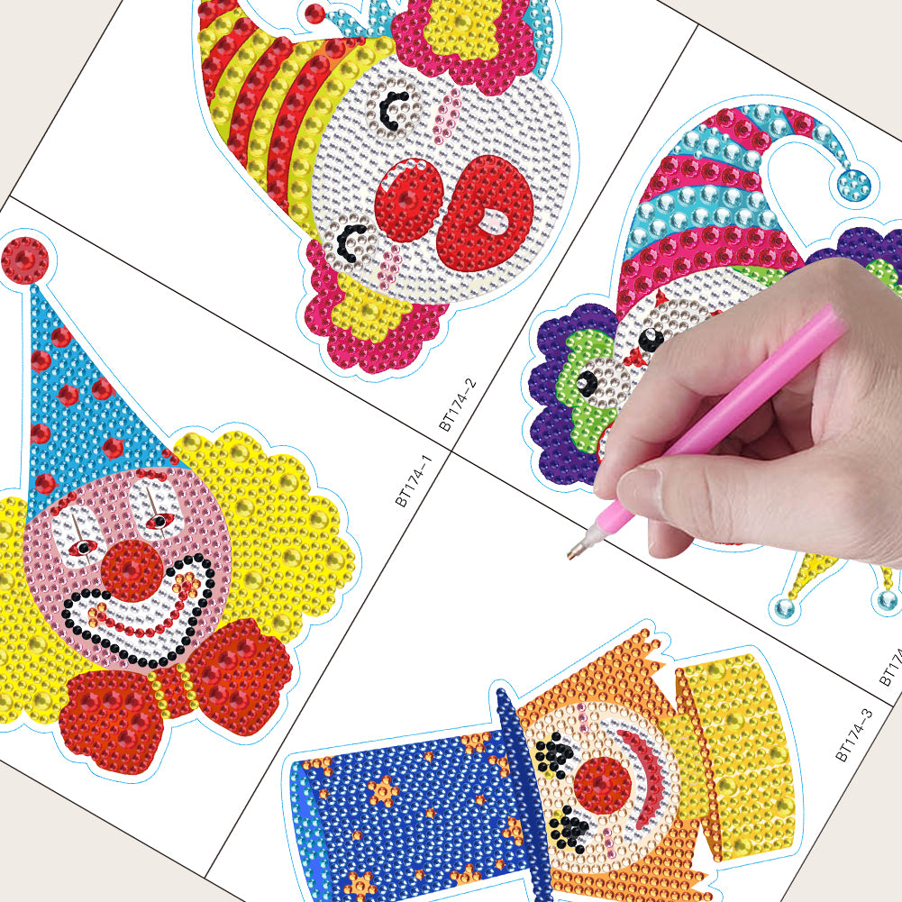 4pcs Diamond Mosaic Sticker Art Crafts Clown DIY for Kids Beginner Children Gift