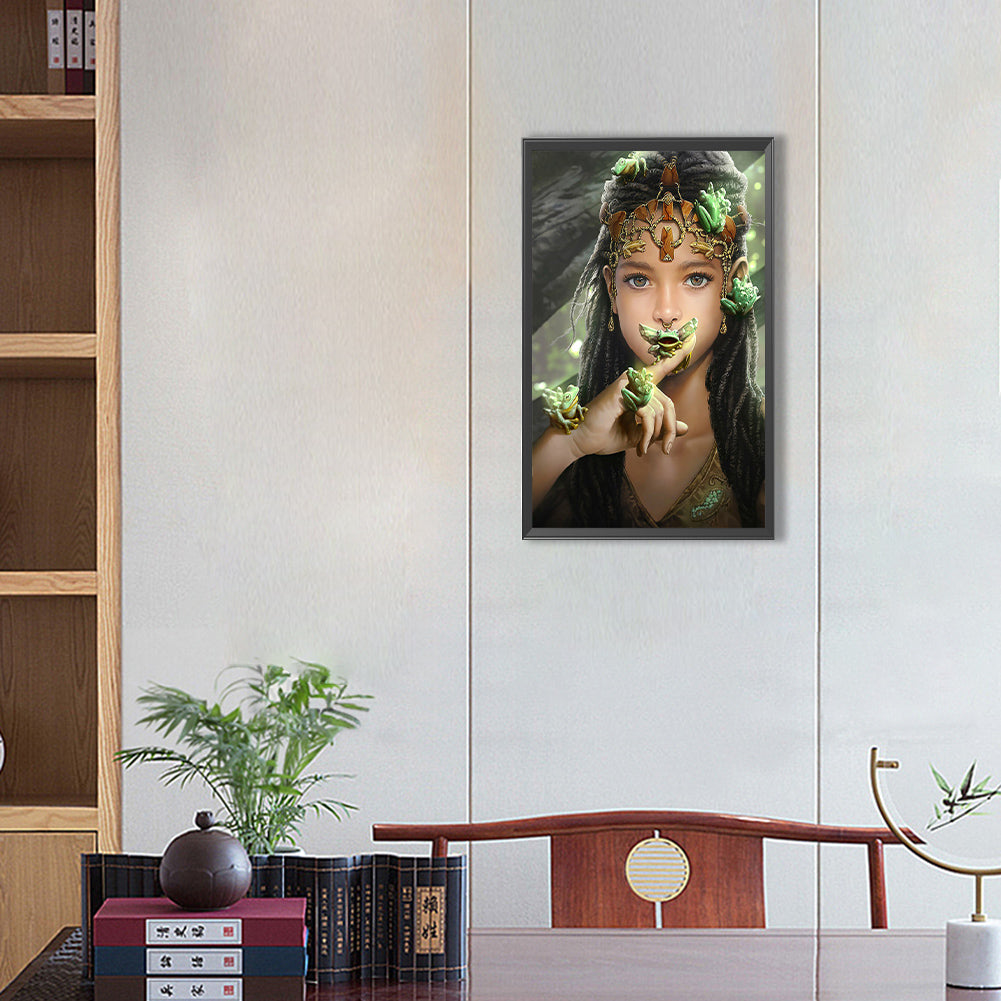 Girl Holding A Frog - Full Round Drill Diamond Painting 30*50CM