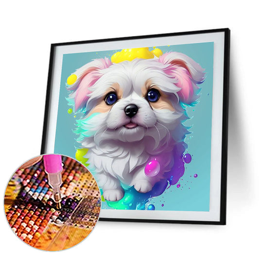 White Dog Under Paint - Full Round Drill Diamond Painting 30*30CM