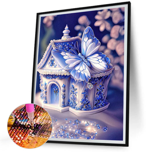 Blue Butterfly House - Full Square Drill Diamond Painting 30*40CM