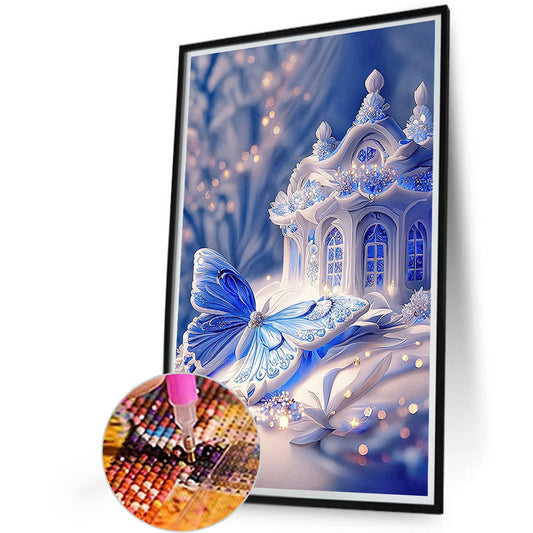 Blue Butterfly House - Full Square Drill Diamond Painting 40*50CM