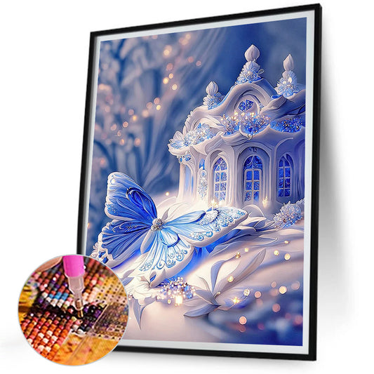 Blue Butterfly House - Full Square Drill Diamond Painting 40*50CM
