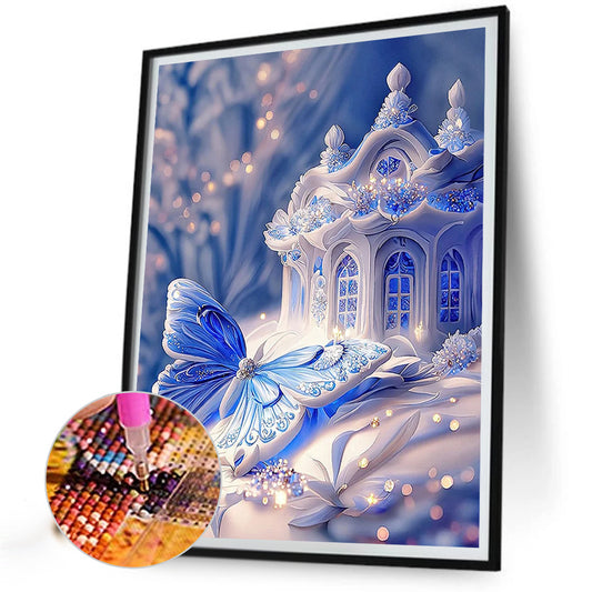 Blue Butterfly House - Full Square Drill Diamond Painting 40*50CM