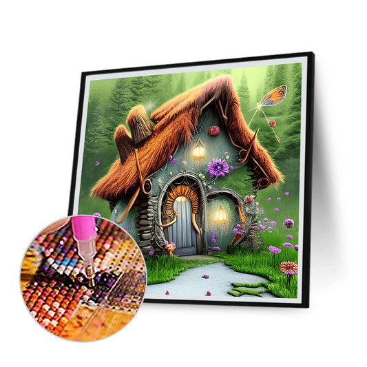 Magical Straw Cottage - Full Round Drill Diamond Painting 30*30CM