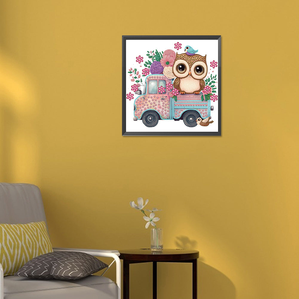 Pink Owl Car - Special Shaped Drill Diamond Painting 30*30CM