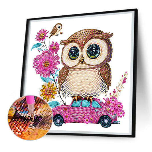 Pink Owl Car - Special Shaped Drill Diamond Painting 30*30CM