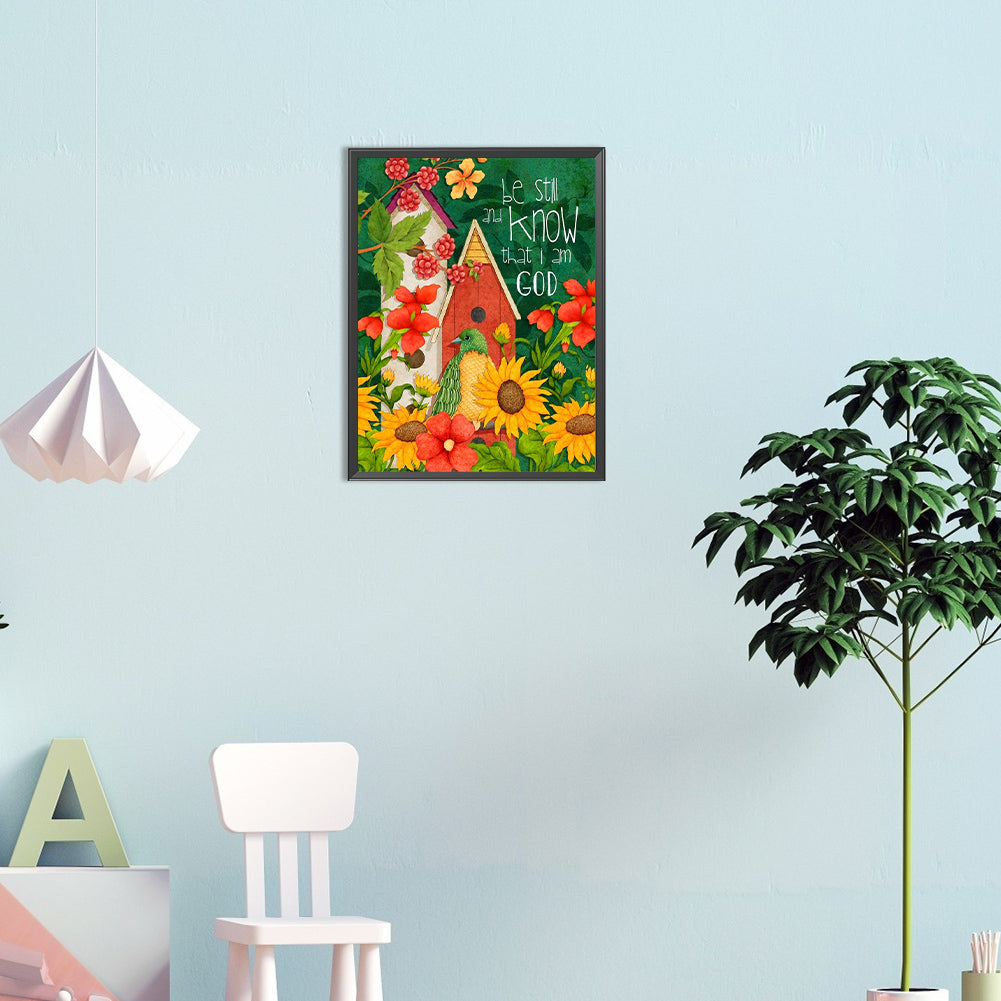 Green Bird And House - Full Round Drill Diamond Painting 30*40CM