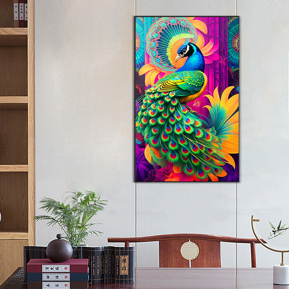 Colorful Peacock - Full Round Drill Diamond Painting 50*80CM