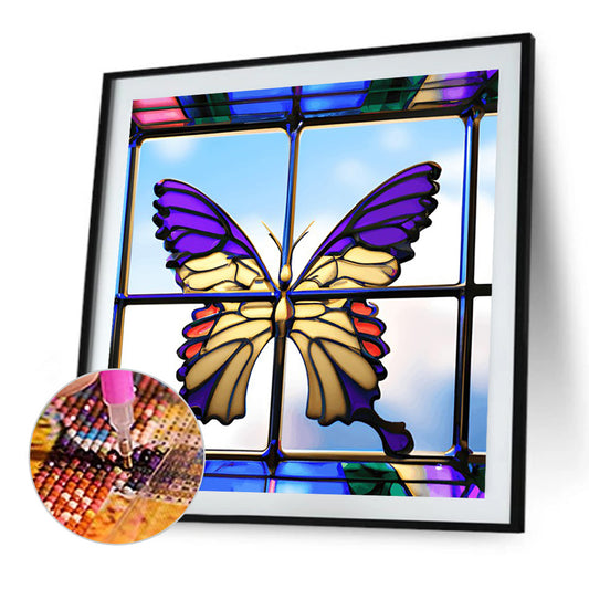 Stained Glass Art Butterfly - Full Round Drill Diamond Painting 40*40CM