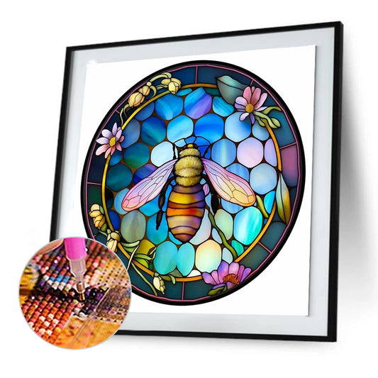 Round Plate Glass Bee - Full Round Drill Diamond Painting 30*30CM