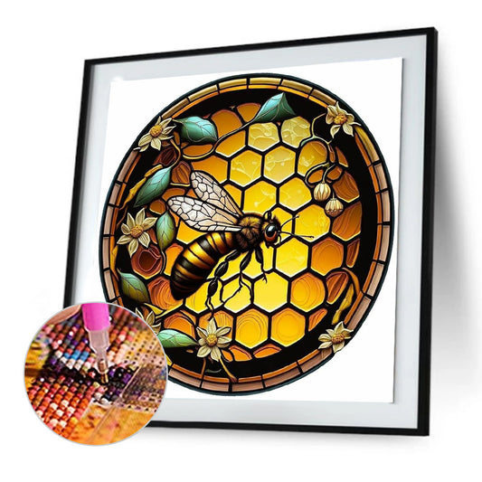 Round Plate Glass Bee - Full Round Drill Diamond Painting 30*30CM