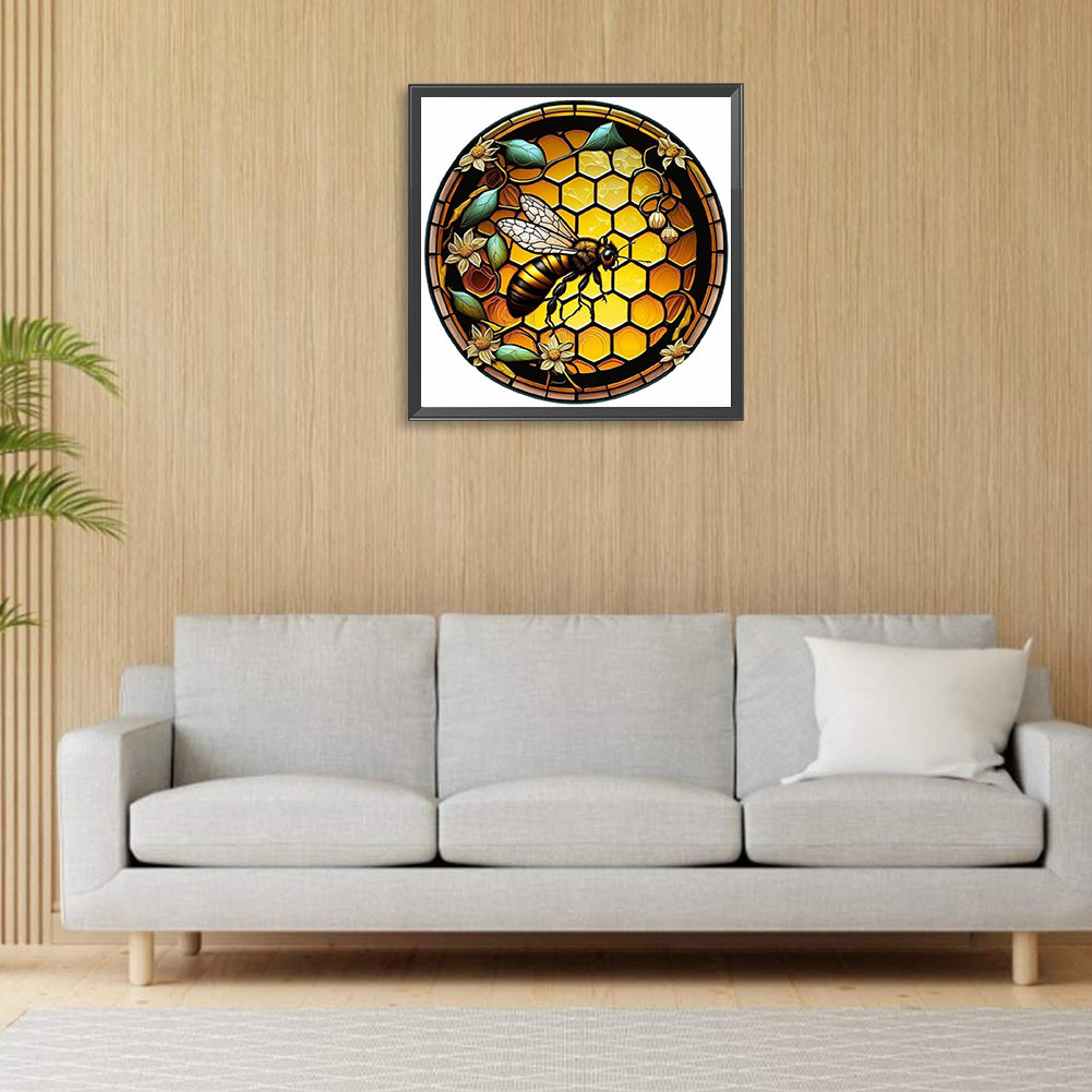 Round Plate Glass Bee - Full Round Drill Diamond Painting 30*30CM