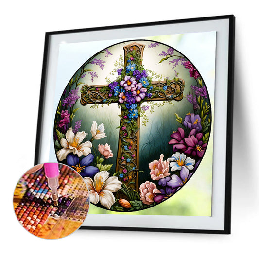 Round Plate Glass Cross - Full Round Drill Diamond Painting 30*30CM