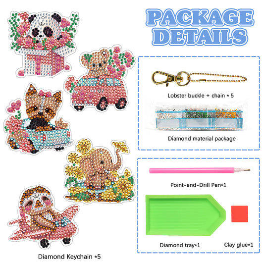 5pcs Diamond Art Key Rings Art Craft 5D Double Sided DIY Hanging Ornaments Gifts