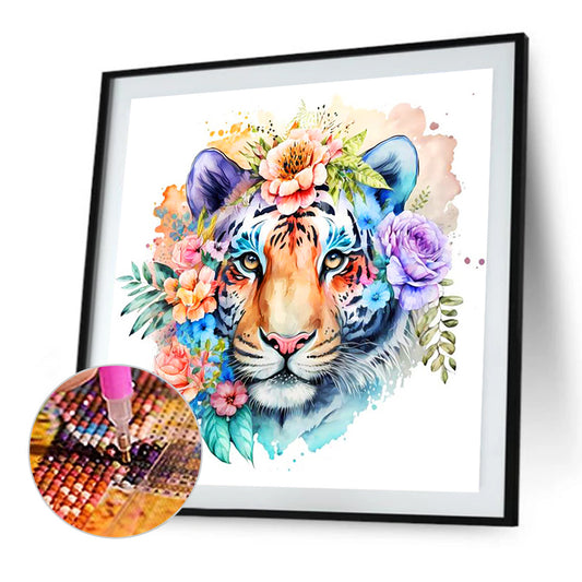 Tiger In Flowers - Full Round Drill Diamond Painting 40*40CM