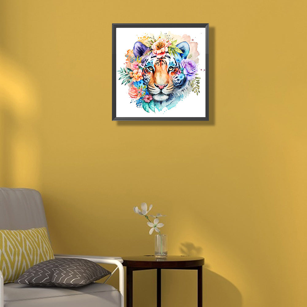 Tiger In Flowers - Full Round Drill Diamond Painting 40*40CM