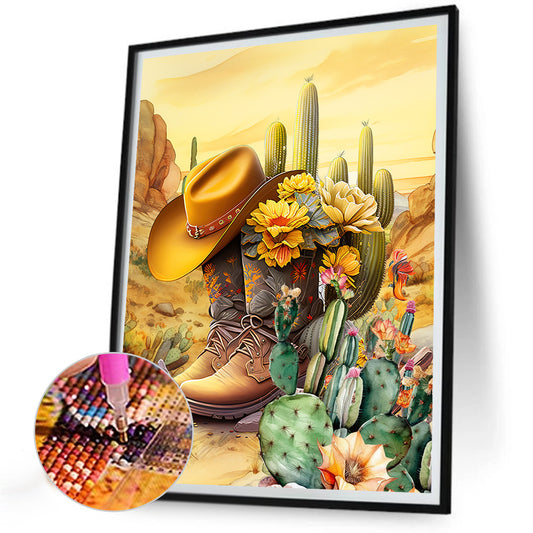 Boot Cactus - Full Round Drill Diamond Painting 30*40CM