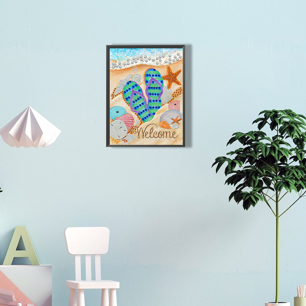 Summer Beach Slippers - Special Shaped Drill Diamond Painting 30*40CM
