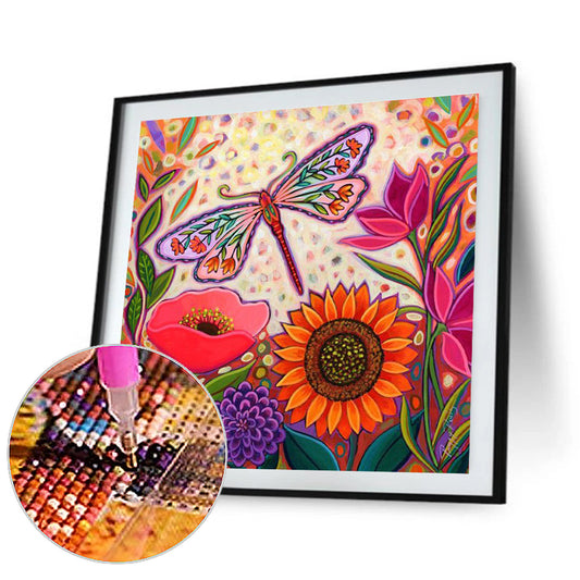 Abstract Flowers And Dragonflies - Full Round Drill Diamond Painting 30*30CM