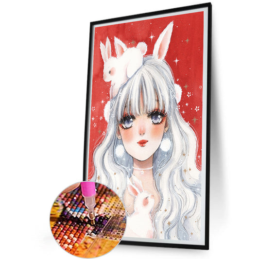 White Hair Bunny Ears Girl - Full Round Drill Diamond Painting 30*50CM