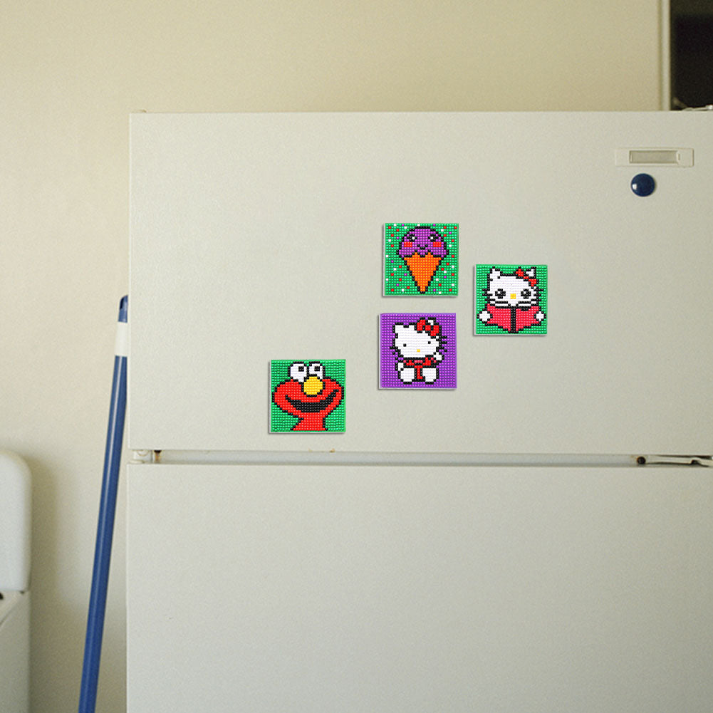 5ocs Diamond Fridge Magnet Sticker Cartoon DIY Round Full Drill for Home Kitchen