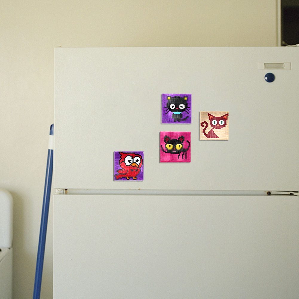 5ocs Diamond Fridge Magnet Sticker Cartoon DIY Round Full Drill for Home Kitchen