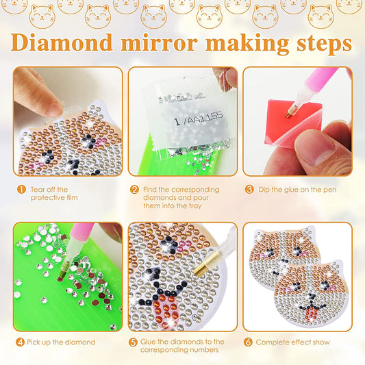 DIY Diamond Art Vanity Mirror Handheld Folding Purse Mirror for Kids Women Girls