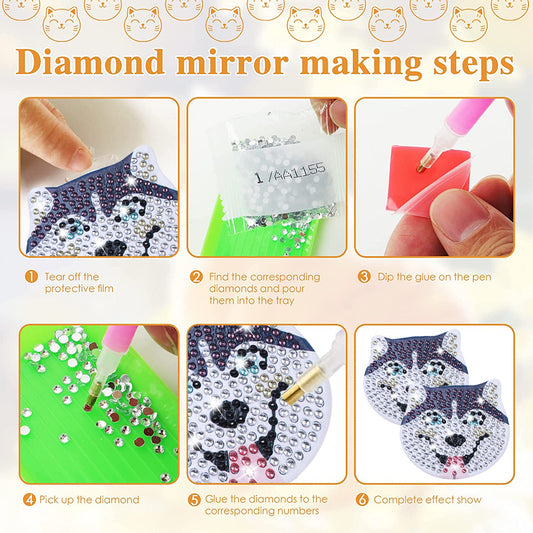 DIY Diamond Art Vanity Mirror Handheld Folding Purse Mirror for Kids Women Girls