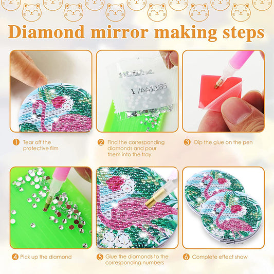 DIY Diamond Art Mosaic Makeup Mirror Art Craft Set Flamingo Paint by Number Kits