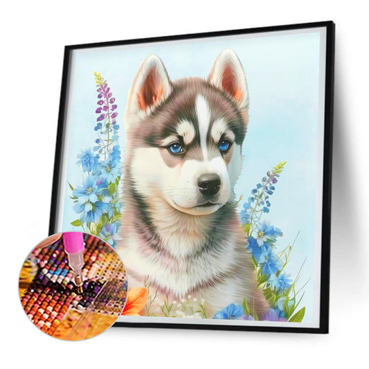 Serious Dog In The Flowers - Full Round Drill Diamond Painting 30*30CM